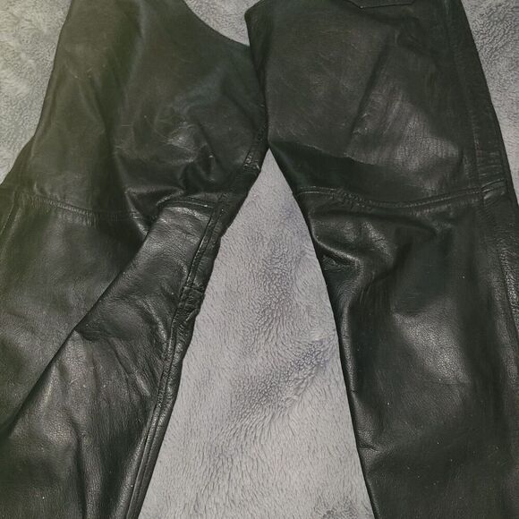 PRO FORCE Leather Chaps Black BIKER Belted Riding Pants Motorcycle Size XXXL 3X - Picture 3 of 14